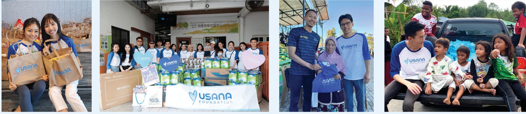World Service Week volunteers with families and students