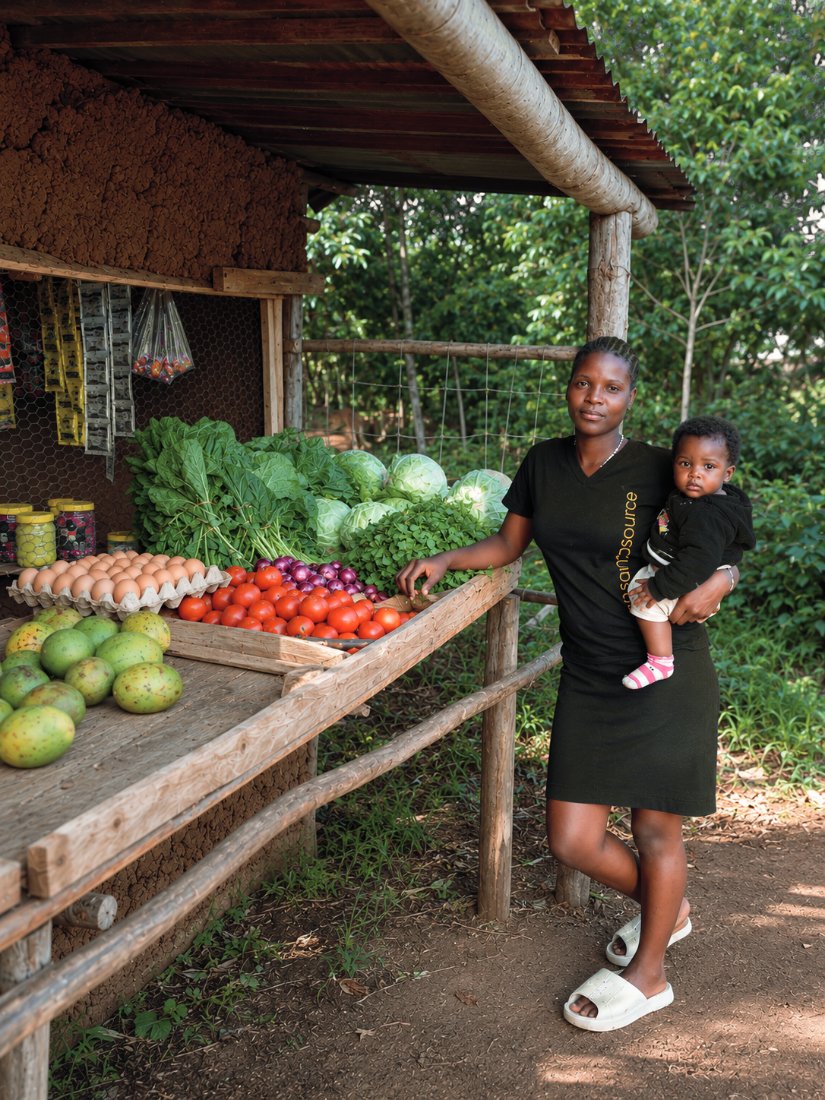Esther Kwandara at her vegetable stand in Kenya